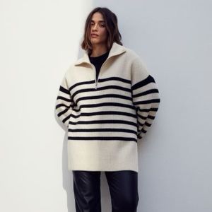 H&M Cream and Black Half-Zip Sweater
